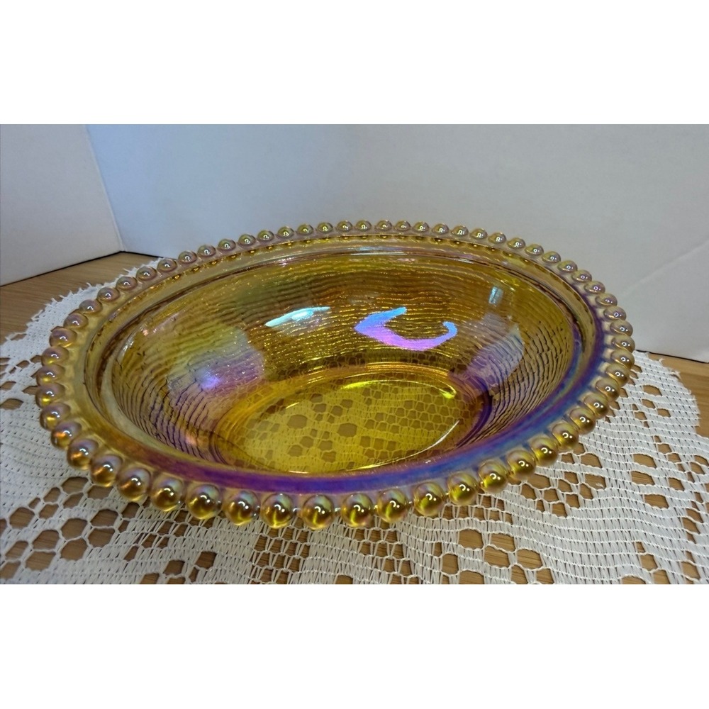 Indiana Glass Amber Carnival Glass Hen on Nest Beaded Candy Dish Vintage - Picture 13 of 16